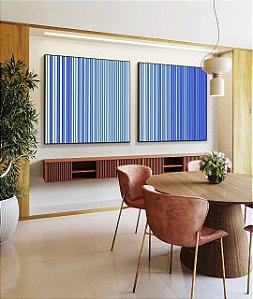 Duo de Quadros Quadrados Abstrato Degradê Listras Azul Bebê Azul Royal Canvas Moldura