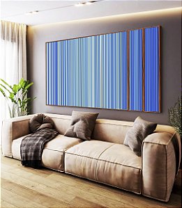 Trio de Quadros Estilizados Abstrato Degradê Listras Azul Bebê Azul Royal Canvas Moldura