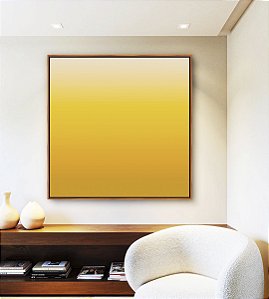 Quadro Quadrado Abstrato Degradê Amarelo Ouro e Areia Canvas Moldura