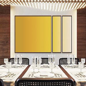 Trio de Quadros Estilizados Abstrato Degradê Amarelo Ouro e Areia Canvas Moldura