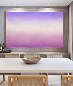 Quadro Horizontal Abstrato Roxo Lavanda Branco Rosa Claro Canvas Moldura