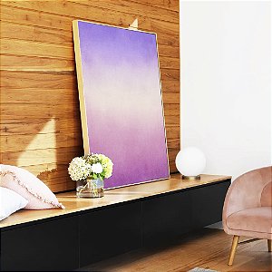 Quadro Vertical Abstrato Roxo Lavanda Branco Rosa Claro Canvas Moldura