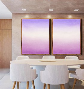 Duo de Quadros Abstrato Roxo Lavanda Branco Rosa Claro Canvas Moldura