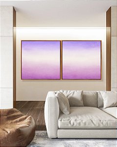 Duo de Quadros Quadrados Abstrato Roxo Lavanda Branco Rosa Claro Canvas Moldura