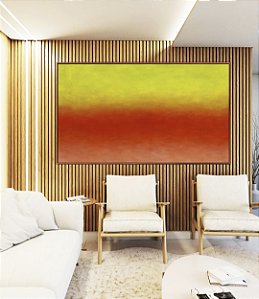 Quadro Horizontal Abstrato Degradê Verde Limão Laranja Tangerina Canvas Moldura