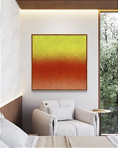 Quadro Quadrado Abstrato Degradê Verde Limão Laranja Tangerina Canvas Moldura