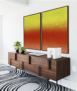 Duo de Quadros Abstrato Degradê Verde Limão Laranja Tangerina Canvas Moldura
