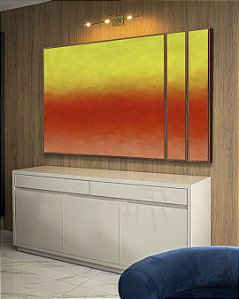 Trio de Quadros Estilizados Abstrato Degradê Verde Limão Laranja Tangerina Canvas Moldura