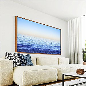 Quadro Horizontal Mar Calmo Azul e Céu Claro Natureza Canvas Moldura