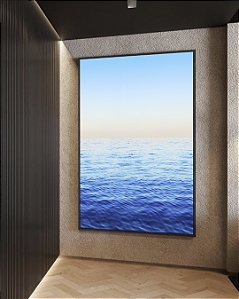 Quadro Vertical Mar Calmo Azul e Céu Claro Natureza Canvas Moldura