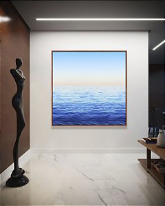 Quadro Quadrado Mar Calmo Azul e Céu Claro Natureza Canvas Moldura