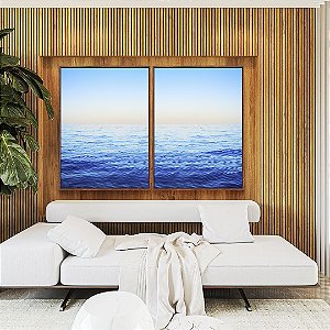 Duo de Quadros Mar Calmo Azul e Céu Claro Natureza Canvas Moldura