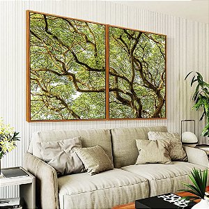 Duo de Quadros Copa de Árvore com Galhos e Folhas Natureza Paisagem Canvas Moldura