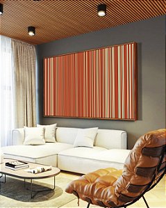 Quadro Horizontal Abstrato Listras Degradê Laranja Coral e Marfim Canvas Moldura
