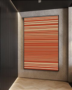 Quadro Vertical Abstrato Listras Degradê Laranja Coral e Marfim Canvas Moldura