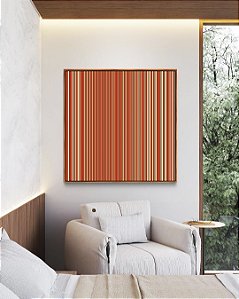 Quadro Quadrado Abstrato Listras Degradê Laranja Coral e Marfim Canvas Moldura