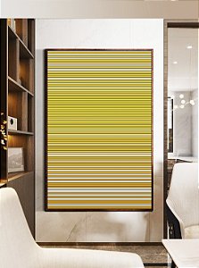 Quadro Vertical Abstrato Degradê Listras Dourado Amarelo Ouro Areia Canvas Moldura