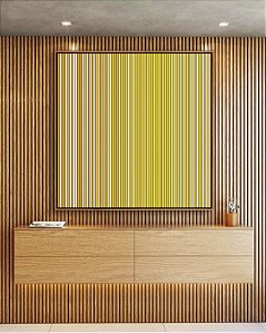 Quadro Quadrado Abstrato Degradê Listras Dourado Amarelo Ouro Areia Canvas Moldura