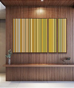 Trio de Quadros Estilizados Abstrato Degradê Listras Dourado Amarelo Ouro Areia Canvas Moldura