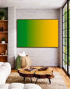Quadro Horizontal Abstrato Degradê Verde Esmeralda e Amarelo Dourado Canvas Moldura