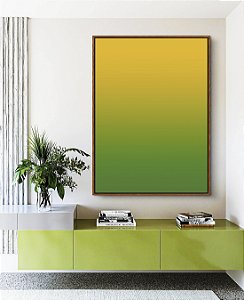 Quadro Vertical Abstrato Degradê Verde Esmeralda e Amarelo Dourado Canvas Moldura