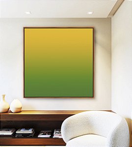Quadro Quadrado Abstrato Degradê Verde Esmeralda e Amarelo Dourado Canvas Moldura