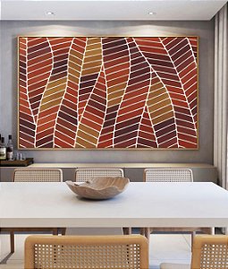Quadro Horizontal Folhas Abstratas Marrom Terra Vermelho Tijolo Canvas Moldura