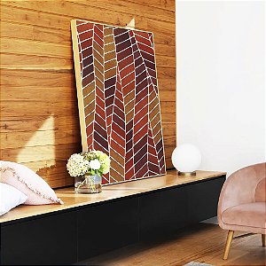 Quadro Vertical Folhas Abstratas Marrom Terra Vermelho Tijolo Canvas Moldura