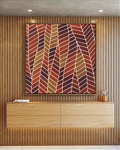 Quadro Quadrado Folhas Abstratas Marrom Terra Vermelho Tijolo Canvas Moldura