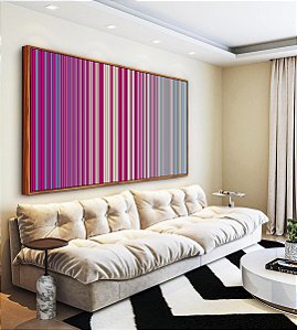 Quadro Horizontal Abstrato Degradê Listras Rosa Choque Areia Azul Canvas Moldura