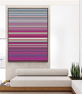 Quadro Vertical Abstrato Degradê Listras Rosa Choque Areia Azul Canvas Moldura