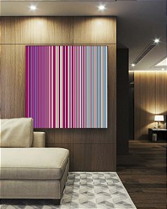 Quadro Quadrado Abstrato Degradê Listras Rosa Choque Areia Azul Canvas Moldura
