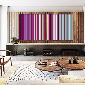 Duo de Quadros Quadrados Abstrato Degradê Listras Rosa Choque Areia Azul Canvas Moldura