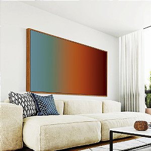 Quadro Horizontal Abstrato Degradê Azul Petróleo Caramelo e Bordô Canvas Moldura
