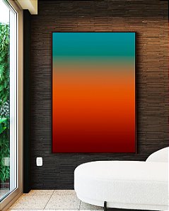 Quadro Vertical Abstrato Degradê Azul Petróleo Caramelo e Bordô Canvas Moldura