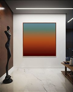 Quadro Quadrado Abstrato Degradê Azul Petróleo Caramelo e Bordô Canvas Moldura