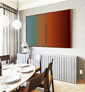 Duo de Quadros Abstrato Degradê Azul Petróleo Caramelo e Bordô Canvas Moldura