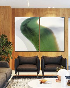 Duo de Quadros Mar Turquesa Dunas de Areia Branca Natureza Canvas Moldura