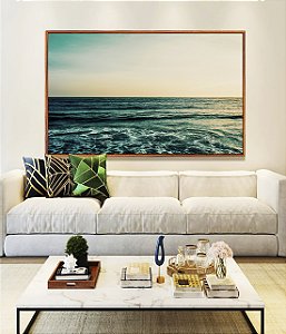 Quadro Horizontal Mar Turquesa Calmo e Céu Claro Natureza Canvas Moldura