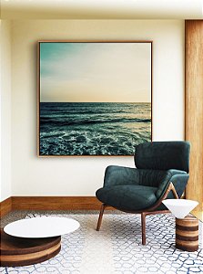 Quadro Quadrado Mar Turquesa Calmo e Céu Claro Natureza Canvas Moldura