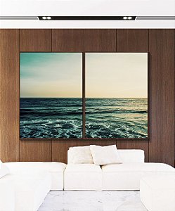 Duo de Quadros Mar Turquesa Calmo e Céu Claro Natureza Canvas Moldura