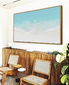 Quadro Horizontal Mar Azul Suave e Praia de Areia Branca Canvas Moldura
