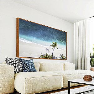 Quadro Horizontal Mar Azul e Coqueiro em Praia Branca Canvas Moldura