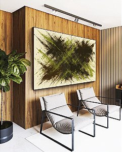 Duo de Quadros Abstrato Verde Pistache Marrom Efeito Pintura Canvas Moldura