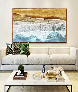Quadro Horizontal Praia e Espuma do Mar Azul Claro Natureza Canvas Moldura