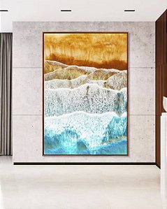 Quadro Vertical Praia e Espuma do Mar Azul Claro Natureza Canvas Moldura