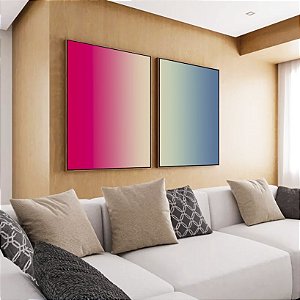 Duo de Quadros Degradê Rosa Choque Areia Azul Canvas Moldura