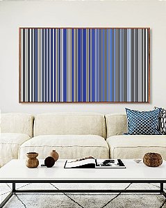Quadro Horizontal Abstrato Degradê Listras Cinza Chumbo Azul Cobalto Canvas Moldura