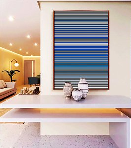 Quadro Vertical Abstrato Degradê Listras Cinza Chumbo Azul Cobalto Canvas Moldura