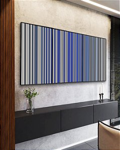 Trio de Quadros Abstrato Degradê Listras Cinza Chumbo Azul Cobalto Canvas Moldura